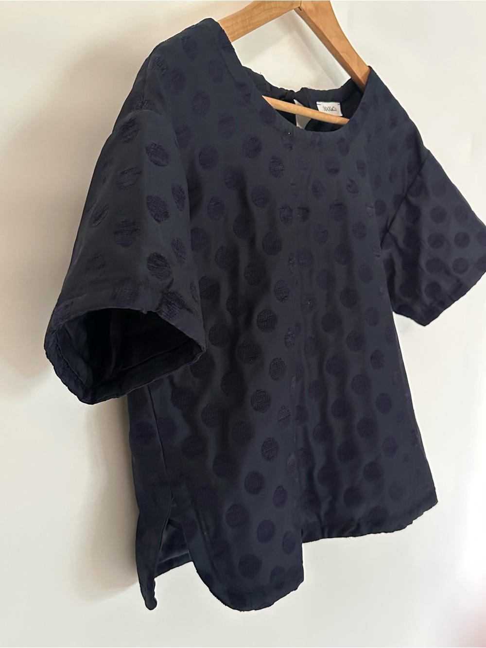 MAX&Co Black Textured Polka Dot Boxy Blouse - Size 4